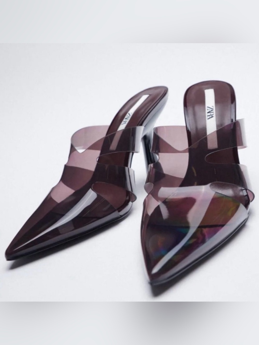 ZARA Jelly Pointed Toe Heels Eggplant Purple Clear Size 5.5-6 brand new